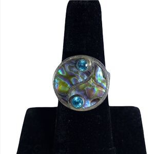 𝅺sajen Offerings abalone and topaz sterling ring adjustable 7/8